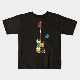 Retro Style Puzzle Bass Guitar Silhouette Kids T-Shirt